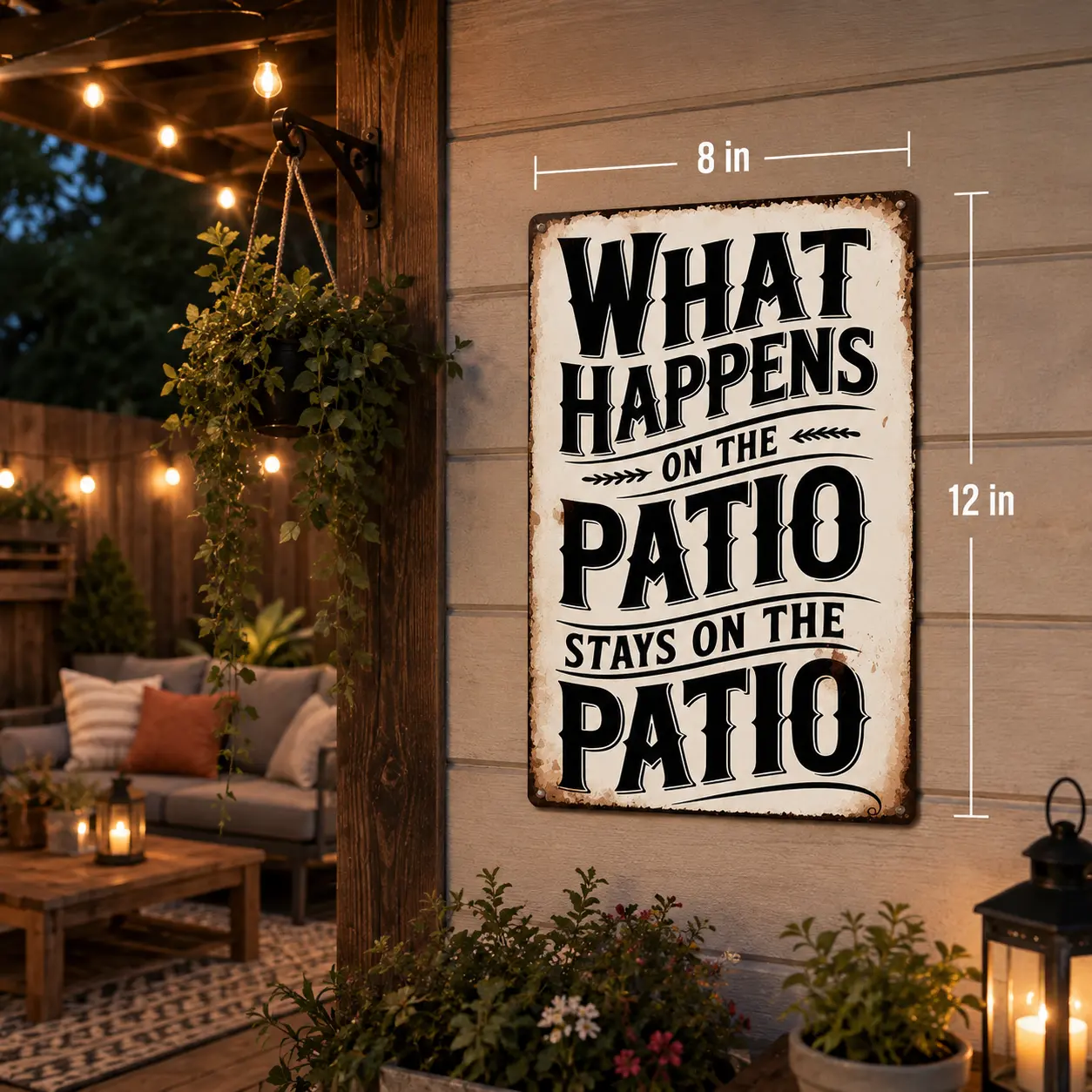 What Happens On The Patio Stays On The Patio Sign Aluminum What Happens On The Patio Stays On The Patio Decorative Sign Funny Patio Themed Metal Wall Art For Backyard Patio Outdoor Rustic Decoration 12×8 Inch