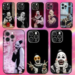 Horror Art the Clown Funny Phone Case For iPhone 16,15,14,13,12,11,Pro,Max,Plus,X,XS,XR,SE,8,7,Mini,Soft Silicone Black Case