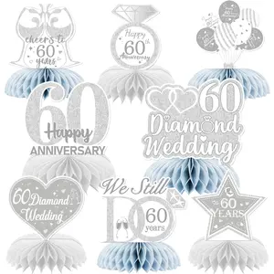 8Pcs 60th Wedding Anniversary Centerpiece Decorations Table Decorations, 60th Anniversary Honeycomb Centerpiece Diamond Anniversary 60th Wedding Anniversary Decorations, Room Decor Ornament