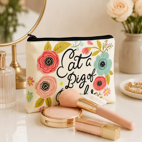 Retro Eco-Friendly Foldable Beauty Storage Pouch - Compact Dustproof Cosmetic Organizer with Locking Zip, Multi-Functional for Travel, Home Supplies