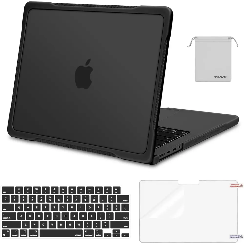 MOSISO Compatible with MacBook Pro 14 inch Case M5 2026 M4 M3 M2 M1 2025-2021 A3427 A3426 A3434 A3112 A3185 A3401 A2918 A2992 A2779 A2442, 4 in 1 Kit Anti-Crack Hard Shell with TPU Bumper, School, Screen Protector, Office, Keyboard Cover, None, Solid