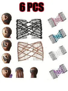 6-Piece 6-Color Elastic Beaded Hair Comb Set, Boho Style Hair Clips, Vintage Traceless Hair Accessories, Ideal Gift for Women, Summer Hairstyling Tool
