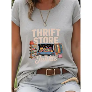 GGOR Plus Size - Plus Size - Vintage Thrift Store T-Shirt - A Casual Crew Neck Shirt for Vintage Lovers Suitable for Flea Market Outfits And Casual Attire Made of Machine Washable Comfortable Stretch Fabric 1 Three-Color Women'S Clothing