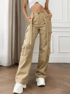 Women's High-Waisted Cargo Pants, Wide Leg Multi-Pocket Casual Workwear, // All-Season Versatile Comfortable Fit