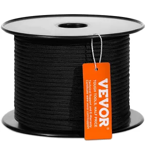 VEVOR Braided Nylon Cord, TikTokShopBlackFriday, 3/16 inch by 250 feet, 32-Strand Design, 720 LBS Tensile Strength, Multi-Purpose Black Rope for Outdoor, Tree Work, Hiking, Swinging, and Rescue Operations