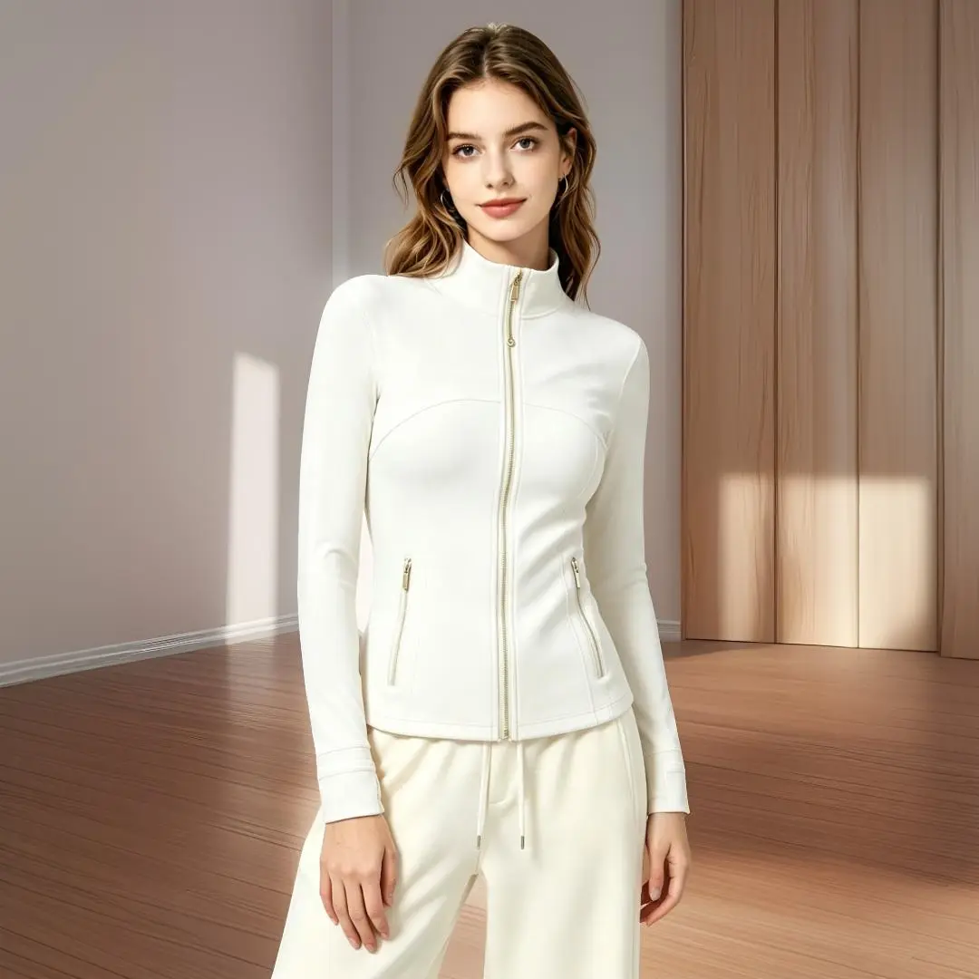 Women's Casual Slim Streamline Zip-Up Jacket Tops - Golden Zipper, Thumbholes, Pockets, Long Sleeves, Lightweight, Multi-Size Coats