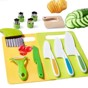 Kids Knife Set for Real Cooking, Montessori KitchenTools for Toddlers, Toddler Knife Set Cutting Board KidCrinkle Cutter, Toddlers Kitchen Toy for Age 3-10 Year OldBoys Girls