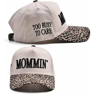 Mommin Trucker Hat for Women |     Vintage Two-Tone Ponytail Baseball Cap with Embroidered Mommin, Everyday Casual Leopard Print Sports Hat