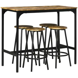 HOMCOM 5-Piece Counter Height Bar Table Set, Rustic 43.25" Dining Table with 4 Bar Stools, Kitchen Table with Wooden Top for Pub, Dining Room, Rustic Brown