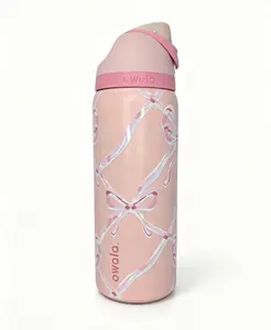 Owala 32oz Coquette Bow Stainless Steel Insulated Water Bottle - Leak-Proof Lockable Lid Tumbler, Cute Pink Ribbon Design, Portable Stylish Drinkware for Girls, Stranger Things Sublimation Vacuum Flask, Water Bottles