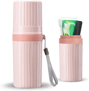 Toothbrush Travel Case, Pink Travel Toothbrush Cup Holder for Toothbrush and Toothpaste, Portable Travel Toothbrush Container for Traveling Camping Business School TBP-0706