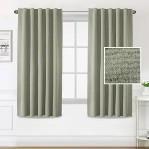 H.VERSAILTEX 100% Blackout Faux Linen Curtains for Bedroom Full Light Blocking Drapes with Double Face Linen Back Tab Loop Pocket Textured Burlap Curtains for Living Room 2 Panels