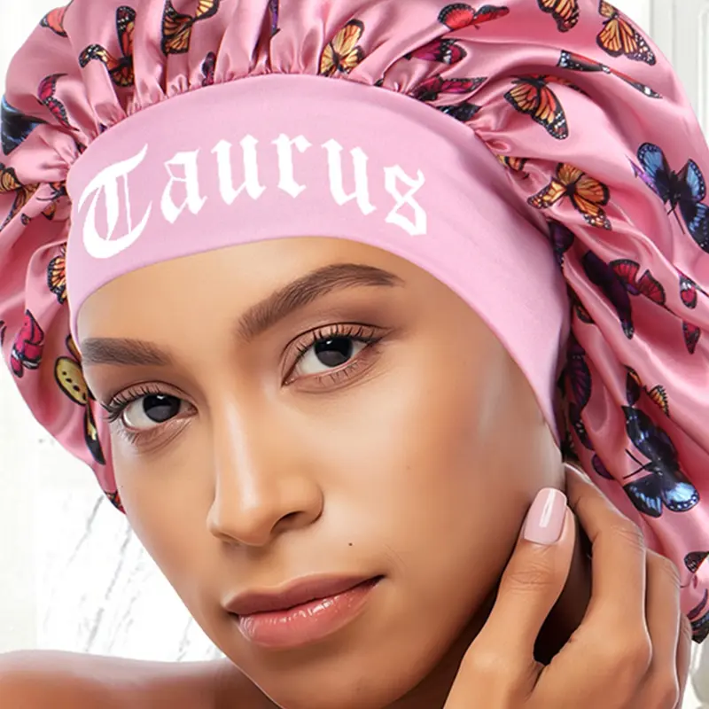 Women's Soft Sleeping Cap Hair Care Cap with Zodiac Prints, Wide Brim Headband for Curly Hair, Comfortable Fit for Girls and Women, Suitable for All Hair Types, Wavy Curls, Curly Hair Nightcap