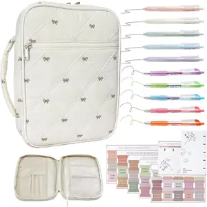 Cover Case for Women, Quilted  Church Tote Bag with Zipper Pocket,  Study Supplies, Christian Gifts for Girls, Bow (Cream)