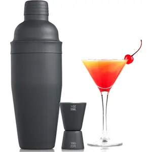 Matte Black Bartender Kit -  Shaker and Jigger Set, 24oz Drink Mixer with Cap - Home Bar Tools for Mixing , Martini, Margarita - Sleek  for Men & Women