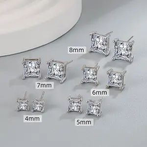 Square zircon earrings popular in Europe and the United States Classic one-gemstone all-in-one hip hop trend earrings