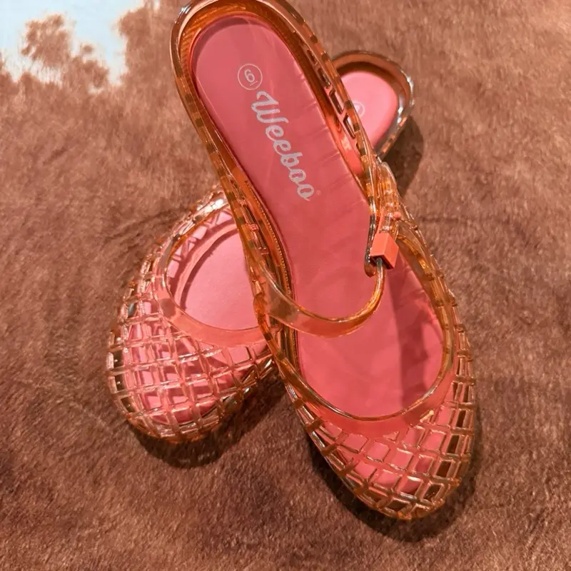 Women's Strappy Jelly Shoes, Mary Jane Flats with a Structured Lattice Design and Smooth Molded Footbed for Casual Wear, Strapy Sandal, Crystal Jelly Ballet Flats, Cute Style Ballet Flats