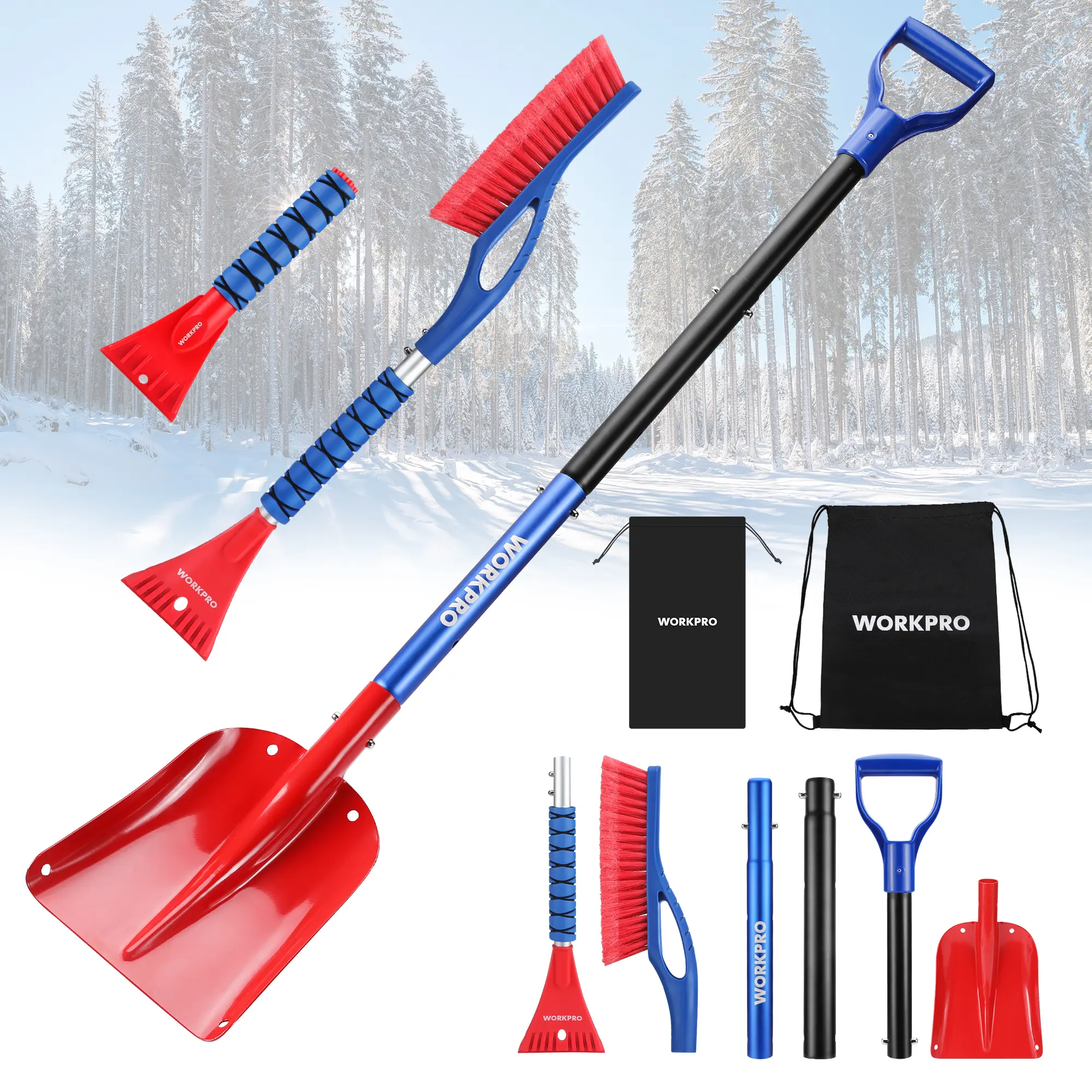 #summersale WORKPRO 27" Snow Brush and Ice Scraper for Car Windshield, Car Snow Brush and Ice Scraper with Foam Grip, 2-in-1 Detachable Snow Removal Tool, Storage Bag Included, 2 PC