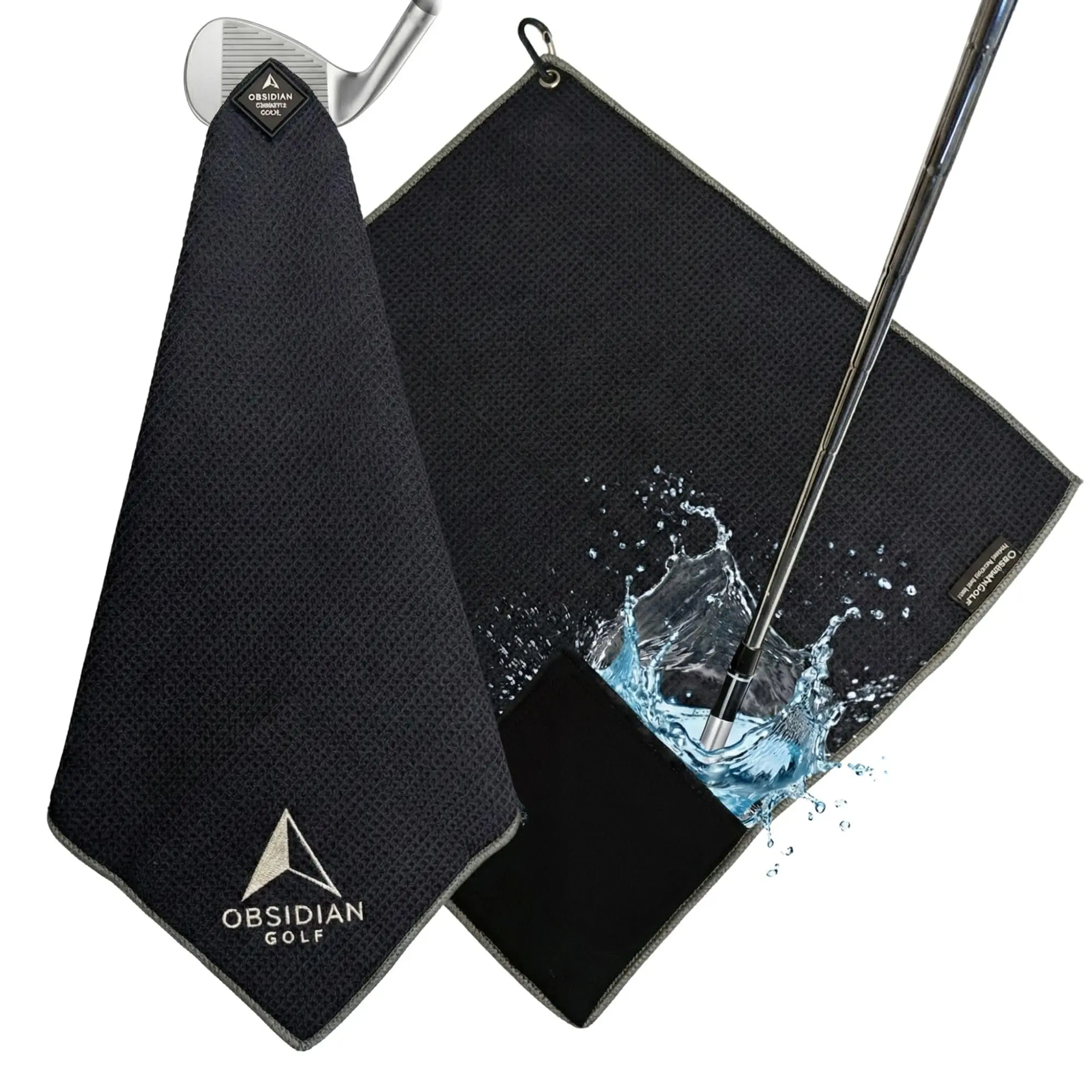 Clean Balls Go Further Golf Towel with Magnet & Hydro Pocket – Premium Full-Size Golf Towel HydroPouch Stays Wet for Cleaning Clubs, Easily Attaches to Clubs or Cart, Green-Side Ready (Black)