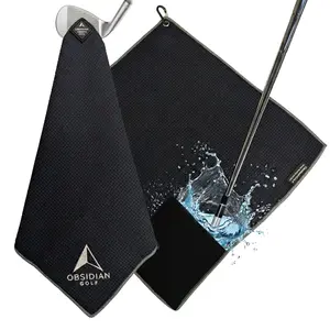 Clean Balls Go Further Golf Towel with Magnet & Hydro Pocket – Premium Full-Size Golf Towel HydroPouch Stays Wet for Cleaning Clubs, Easily Attaches to Clubs or Cart, Green-Side Ready (Black)