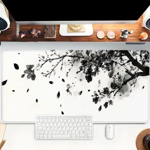 Japanese Plum Blossom Mouse Pad Desk Mat Extended XL MousePads Office Desk Accessories, Gaming Desk Accessory, Non-Slip Stitched Edge, Rubber Base, Office & Home Use, Desktop Accessories