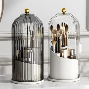 Tooth Brush Holder Makeup Brush Holder Organizer with Lid,360 Rotating Clear Dustproof Makeup Brush Organizer Boxes for Vanity Desktop Bathroom Countertop vanity dresser