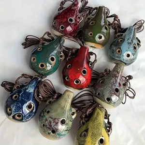 Handcrafted Vintage Ceramic Flute - Antique Lacquered Six-Hole Melodious Musical Instrument for Beginners & Decorative Artwork