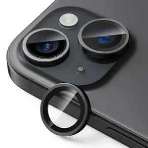 Upcommon UARMOR Glass Camera Lens Protector for iPhone 15 & 15 Plus, 9H Tempered Glass & Aluminum Cover, HD Clear, Easy Installation Kit, Case Friendly, Anti Scratch