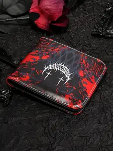 Men's Punk Style Colorblock Demon Smile Face Graphic Short Wallet, Casual Trendy Zipper Bifold Wallet, Business Multi Card Slot Cardholder, Zipper Wallet Design, Durable Bifold Wallet