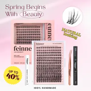 Feinner Classic Waterproof DIY Lash Extensions Kit with Bond Seal Remover for Natural Long Lasting Makeup at Home - Cosmetic