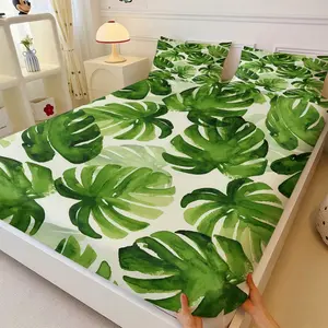 3-Piece Set Of Tropical Leaf Patterned Bed Sheets, Including 1 Bed Sheet And 2 Pillowcases (Excluding Pillow Core), Comfortable Bedding, Non Slip Suitable For Bedrooms, Suitable For Children And Teenagers As Gifts And Decorations