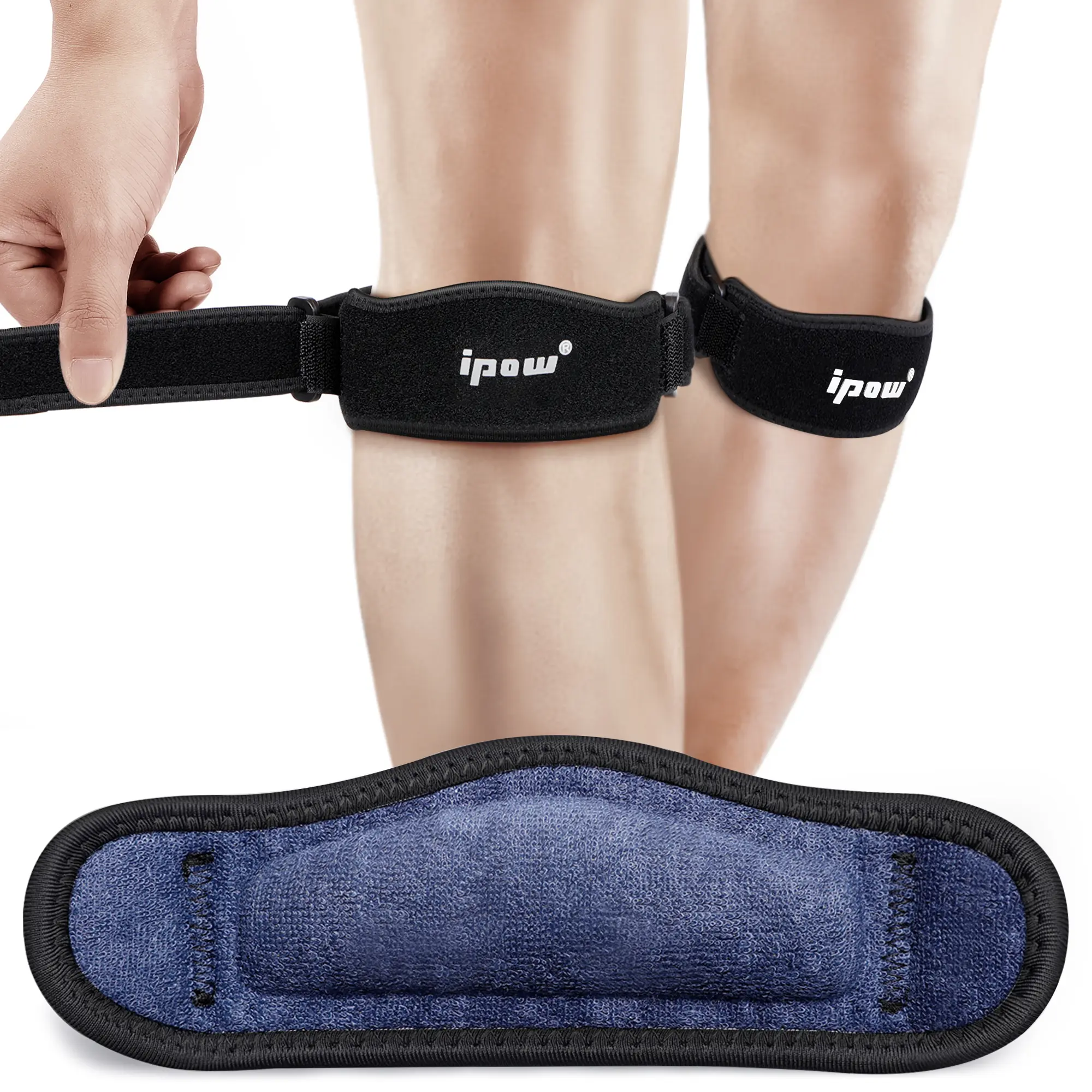 ipow 2 Pack Patellar Tendon Support Strap, Adjustable Elastic Knee Brace with Thickened Pad for Running, Basketball, and Tendonitis Pain Relief, Leg Protector