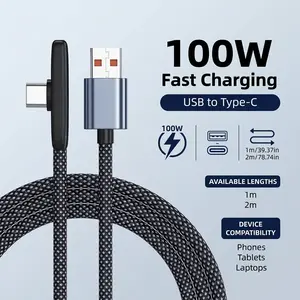 100W Fast Charging 90-Degree Elbow Type-C Phone Charger Cable Supports Data Transmission Compatible with iPhone for Samsung, for OPPO, for xiaomi for Oneplus