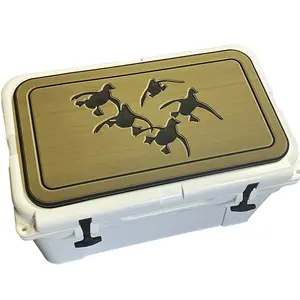 YETI Cooler Pad with Cupped Ducks Logo - Top Fits YETI Tundra Cooler Lid Oak Brown Black Mat Easy Peel Stick Application 3M Adhesive Perfect for Outdoor Camping Equipment Coffee Travel Mug