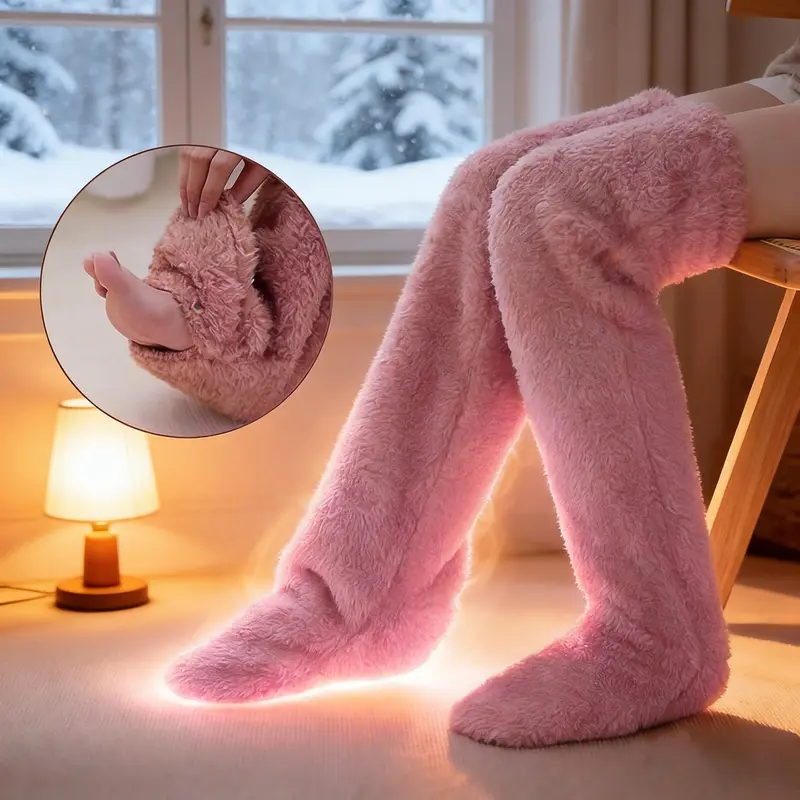 Fuzzy Over Knee High Socks - Winter Warm Cold-proof for Home Floor Sleeping