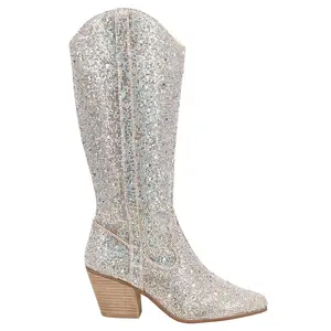 Matisse Womens Alicante Rhinestone Round Toe Zippered Casual Boots Knee High Mid Heel 2-3" - Silver