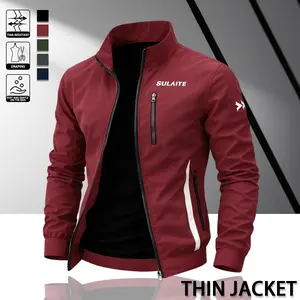 (It is recommended to buy one size larger - sleeves run slightly long) Lightweight Jacket / Men's spliced contrasting letter racing jacket, "SULAITE" chest zipper pocket, simple and fashionable, a must-have long-sleeved jacket for the four-season wardrobe