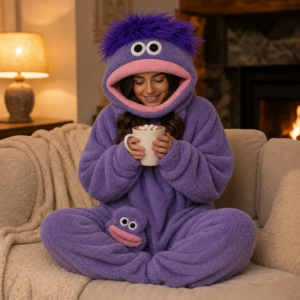 Green Monster Plush Onesie Costume, Cozy Flannel Jumpsuit with 3D Eyes & Open Mouth, Unisex Loungewear for Cosplay & Home Use,funny big mouth monster onesie