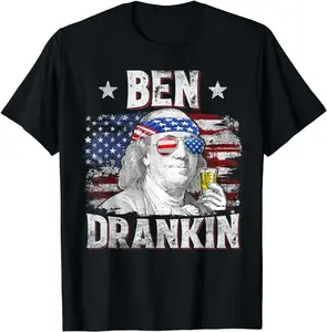 Funny Ben Drankin 4th Of July USA Flag Men Drinking Beer T-Shirt Independence Day,USA Flag Shirt,Memorial Day Tee,4th of July Womens Tee