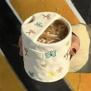 Hand-Drawn Cute Colorful Butterfly Ceramic Coffee Cup, Home Use, Perfect Gift for Girls' Valentine's Day, Unique Design