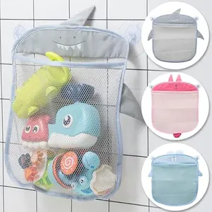 2/3Pcs Cartoon Toy Mesh Bags with Suction Cup Hanging, Breathable Quick-Drain Bath Storage Net for Bathroom or Shower Caddy (Blue Pink Gray）