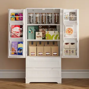 Gizoon Kitchen Pantry Storage Cabinet with Drawers Freestanding Bathroom Storage Cabinets with Doors and Shelves 47" Small Food Pantry Cabinet for Dining Room Craft Room