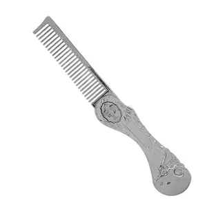 Foldable Hairstyling Brush Zinc Alloy Prevent Static Pocket Mini Men Oil Hair Comb Hairdressing Comb Portable Suitable for Home Hair Salon or Travel(Silver)