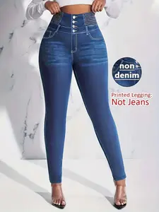 Women's Printed Leggings Non-Denim Fabric Bottom, High Waist Slim Fit Long Pants, Thin Breathable Wear-Resistant Yoga Pants, Fashion Casual Everyday All Seasons