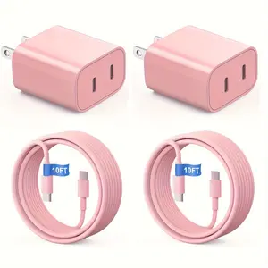 For IPhone 16 15 Pro Fast Charging Block 20W USB C Dual Port Charger 10FT Long C-type Cable For IPhone 16/16 Pro/Max/15/ProMax Plus, Android Phones, IPad