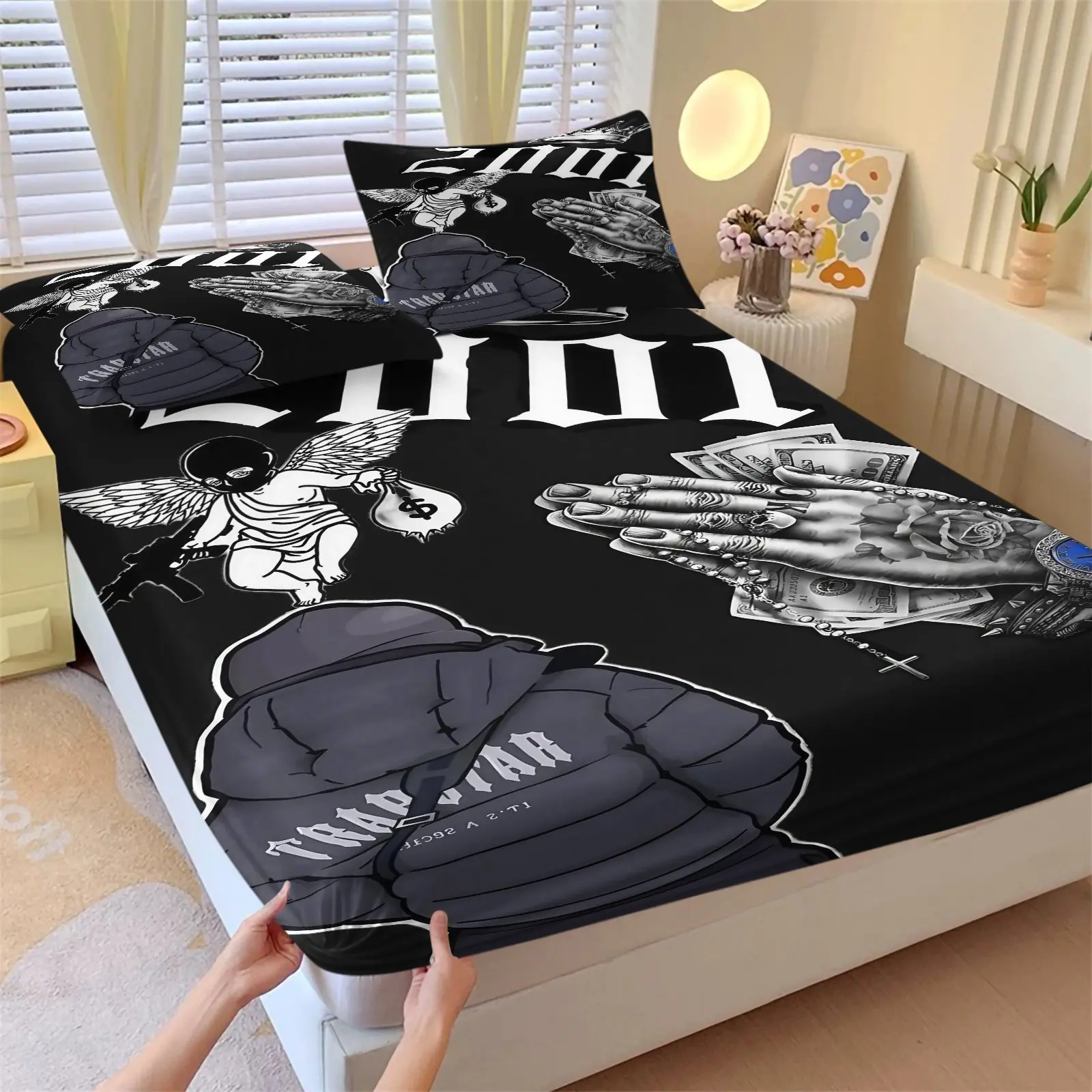 Croheart Patterned Bed Sheet, Bedsheet Set, a Non Slip, Dust-Proof And Soft Bedroom And Dormitory Bedding, Suitable For Moving And Daily Holiday Gifts, Including 1 Bed Sheet And 2 Pillowcases
