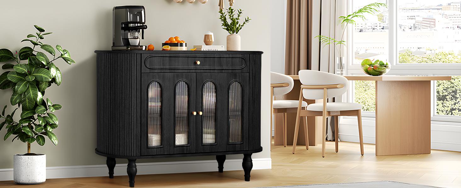 Giratree 47'' Fluted Sideboard Buffer Cabinet with Drawer, Modern Credenza Storage Cabinet, Bar Cabinet Console Table with Tambour Sliding Side for Living Dining Room Kitchen Hallway Entryway