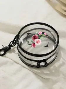 Mini Clear Round Zipper Pouch A-Z alphabet & floral printed compact organizer with keychain. Stores earphones, cables, jewelry and small accessories. Perfect gift for birthday, Mother’s Day, wedding and holidays.
