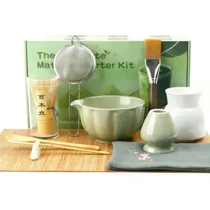 12 Pcs Matcha Whisk Set, Matcha Kit for Ceremony, Matcha Bowl with Spout, Perfect Matcha Making Kit for Matcha Lover, Gift for Friend Family, 12 Pack Green