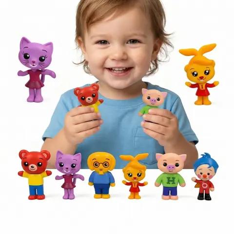 Mix & Match 6-Pcs Soft Vinyl Collectible Figure Set - Clown & Animal Friends, PVC-Free Unisex Dolls, Toddlers Ages 0-12 Kids Birthday Party Favors, Toy Accessories, Decorations